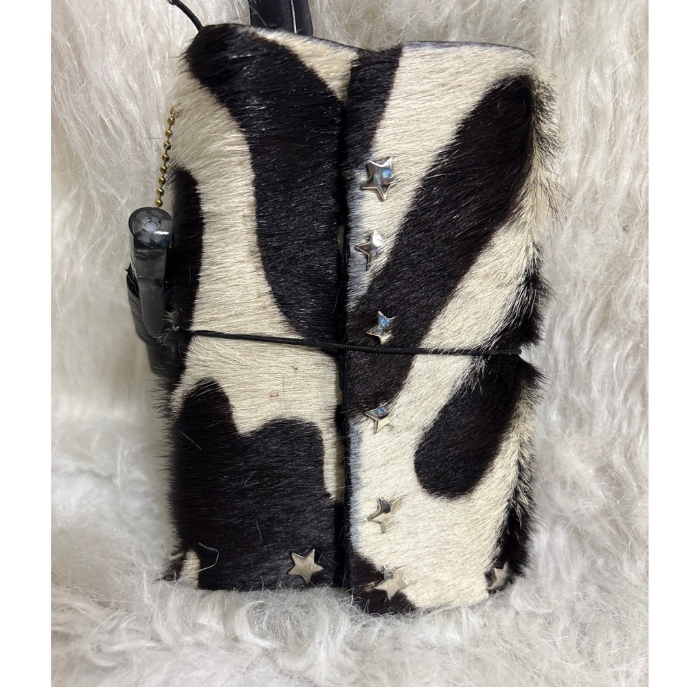 Notebook Travelers Journal Cover Unisex A6 Zebra Print Calf Hair Star Studs